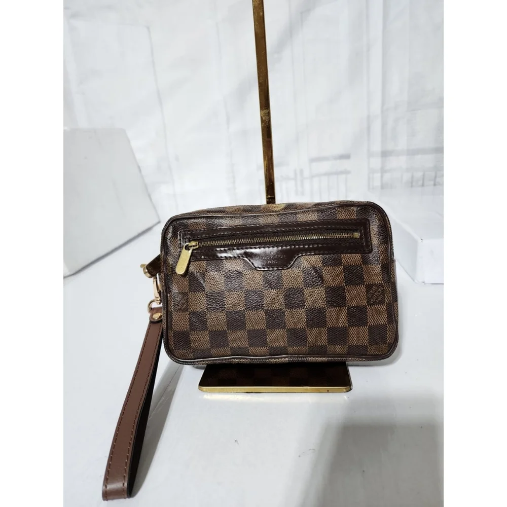 Louis Vuitton Damier Ebene Billets Macao Wristlet Brown